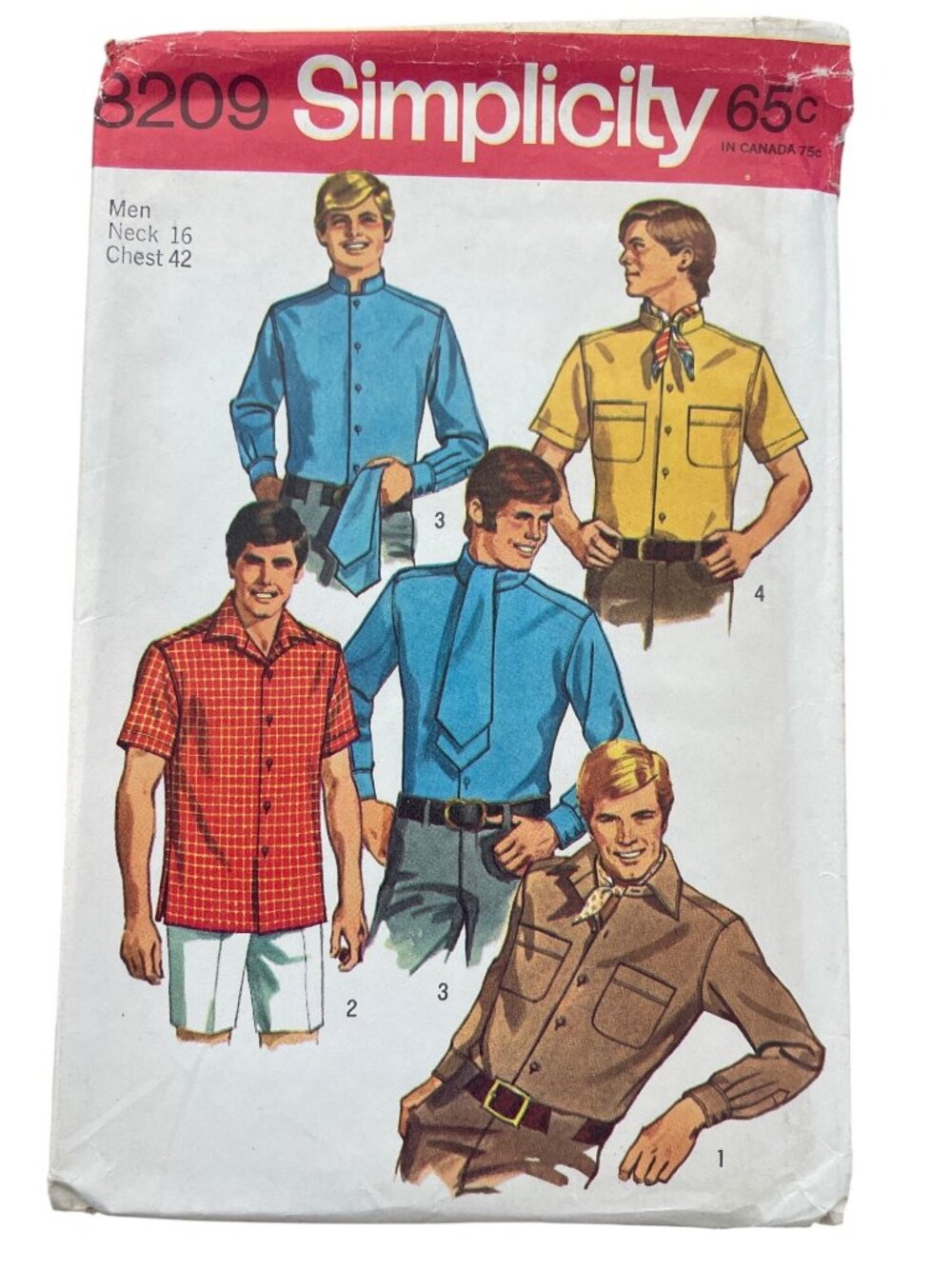Vintage 60s Simplicity 8209 Pattern Neck 16 Chest 42 Shirts Scarf Ascot CUT